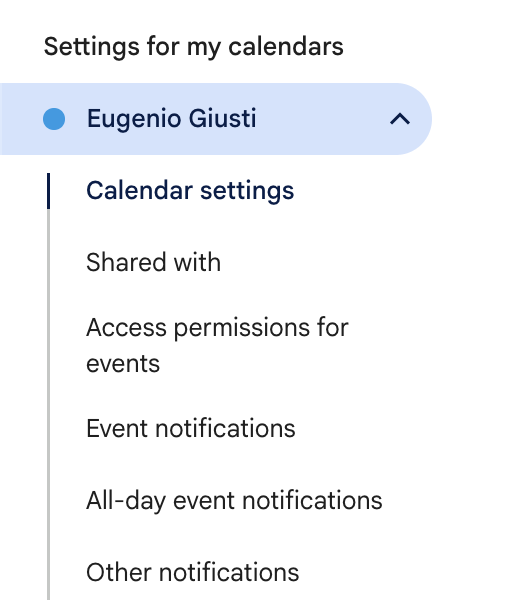 Google Calendar - Calendar settings